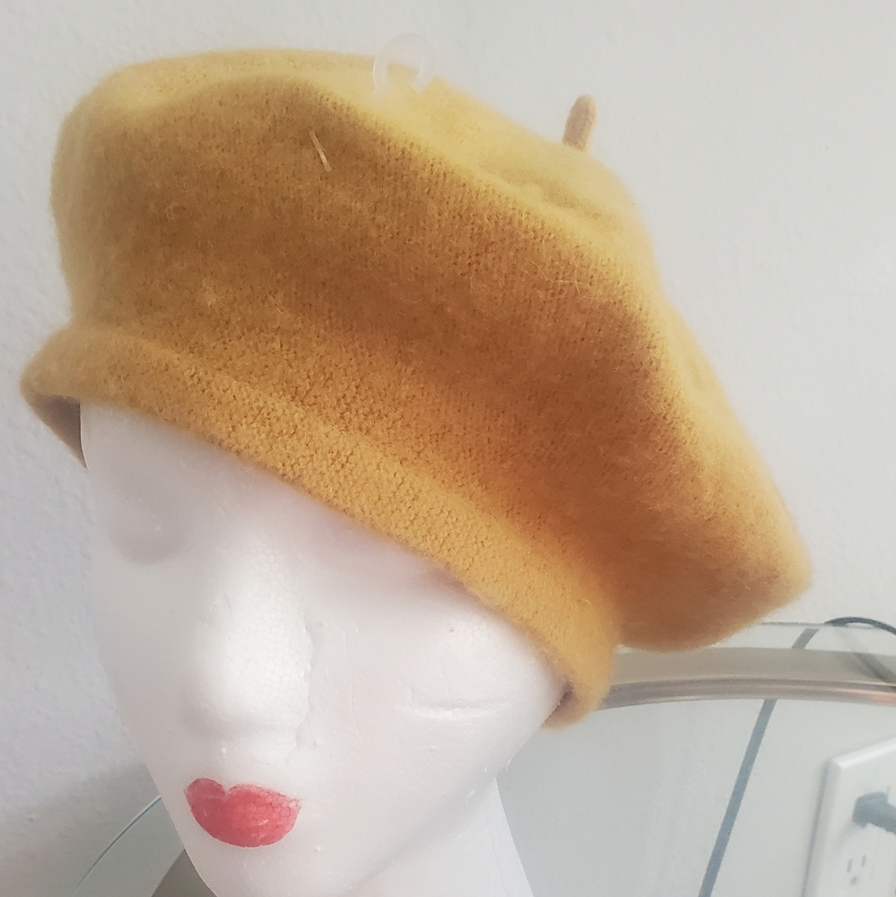 Beret Hat Classic French Stile Color Yellow - Picture 2 of 8